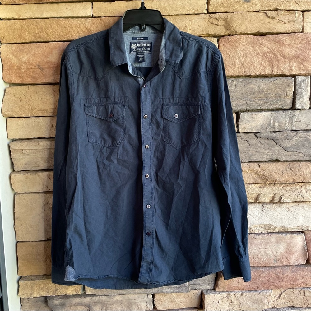 American Rag dark blue button up collared shirt Medium